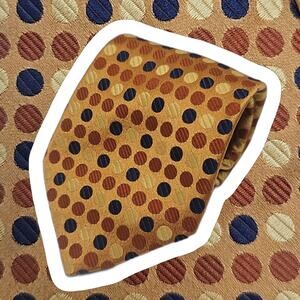 Jos A Bank Signature Collection Tie Gold Jacquard Polka Dot Silk 62.6" Italy